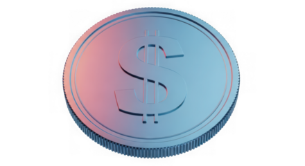 Ai generated image of closeup of a metallic coin with a dollar symbol isolated on transparent background