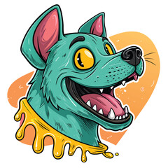 Happy teal dog with yellow collar isolated on white background