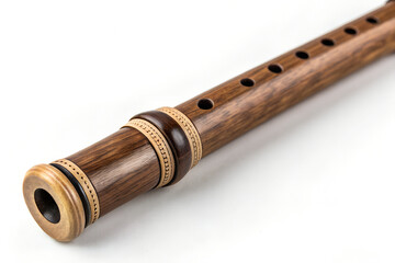 Naklejka premium Wooden flute with finger holes, musical instrument for folk music
