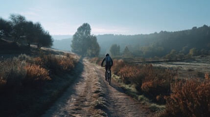 Fototapeta premium Cinematic Outdoor Bike Ride Through Beautiful Countryside Landscape