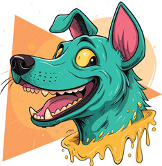 Happy teal dog with yellow collar isolated on white background