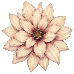 Floral Illustration of Peach Colored Dahlia Flower on White Background