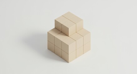 Beige stacked cubes display on a white background.