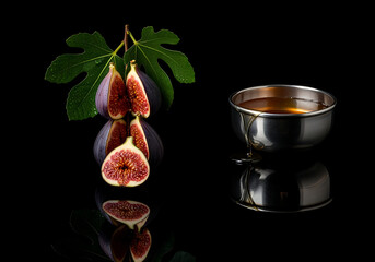 Figs and Honey Reflect on Dark Gleaming Surface