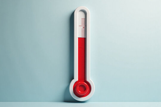 Red thermometer on blue background indicating temperature level  