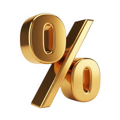 Golden percent sign isolated on transparent background