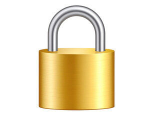 Golden lock isolated on white and transparent background