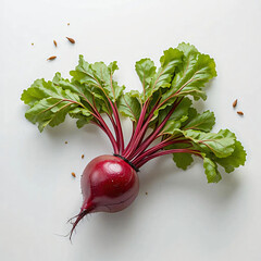 Fresh Beetroot with Green Leaves on White Background