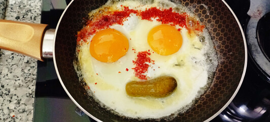 two whole emotional brown eggs faces isolated. Happy and sad chicken eggs in carton pack, fun egg container