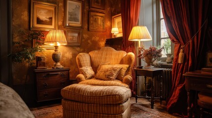 Cozy Guest Room with Vintage Furniture and Warm Light Atmosphere