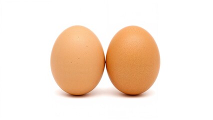 Macro shot of two chicken eggs positioned on white background featuring clipping path