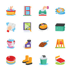 Creatively crafted housekeeping and cleaning 2d style icons, ready for premium use
