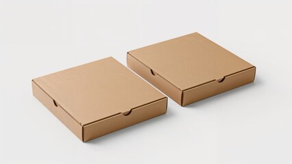 Double set of sealed pizza packaging boxes isolated on a white background