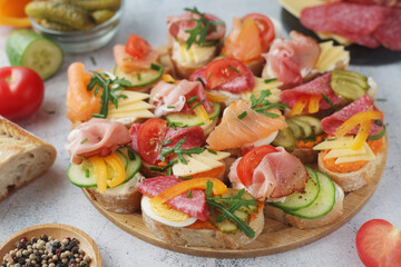 Oblozeny chlebicek or just chlebicek, traditional open sandwich in Czech Republic	