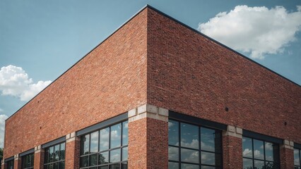 Office architecture combining traditional brick textures with sleek glass panels