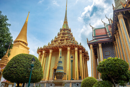 View of Pra Mondop or the Royal Library in the palace complex of the Grand Palace in Bangkok, Thailand in daylight