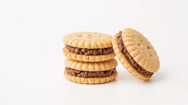 Dessert biscuits with a chocolate center displayed on a white background
