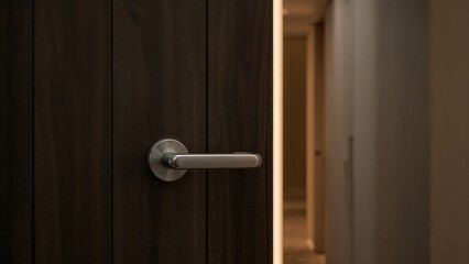 Obraz premium Wooden door equipped with electronic locking system for maximum apartment security