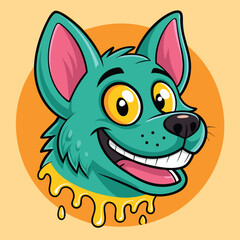Psychedelic teal dog head with googly eyes and dripping yellow collar