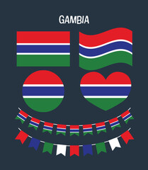 A creative set of Gambia flags in various shapes and formats, ideal for educational materials, cultural projects, graphic designs, and national-themed visuals