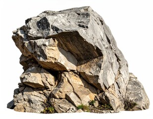 Massive Gray Rock Boulder Isolated on White Background