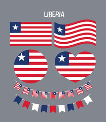 Set of Liberia national flags in multiple shapes and styles. Perfect for educational use, patriotic designs, infographics, and international-themed projects.