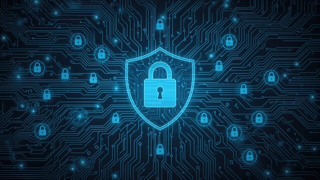 Back panel of a router featuring circuit patterns, secure lock icons, and 5G text, illustrating technology and protection concepts.