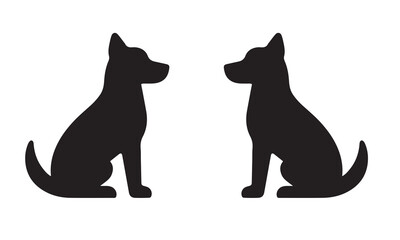 A vector silhouette of a domestic black cat and a cartoon kitten with a white dog