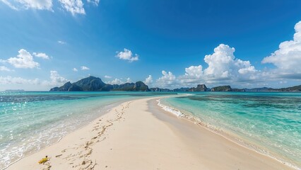 Fototapeta premium Peaceful summer vacation spot with crystal-clear beach and ocean breeze