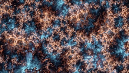 Fractal Worlds Sequence. Conceptual art combining themes of learning, scientific discovery, and technological progress with fractal patterns and symbolic grids.