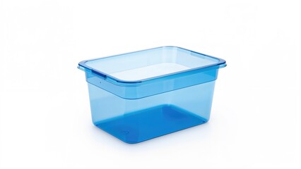 Snapshots of a transparent blue plastic container set on a white background