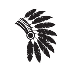 Native American Indian Headdress with Feathers - Silhouette Side View