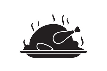 Steaming Roasted Turkey or Chicken on a Platter Silhouette Icon