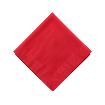 Red napkin folded in a square shape isolated on transparent background