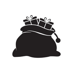Santa's Sack Filled with Christmas Presents and Gift Boxes Vector Icon Design