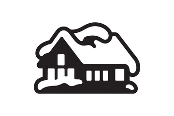 Snow-Covered Cabin or House Slhouette Icon Vector Design for Winter and Christmas Themes