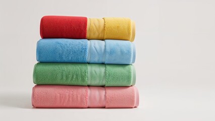 Colorful Towels Arranged in a Stack on a White Surface