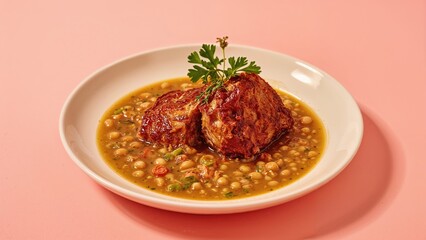 Hearty home-style split pea soup with smoked ribs
