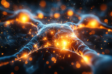 Obraz premium Close-up: Glowing orange and blue molecule.