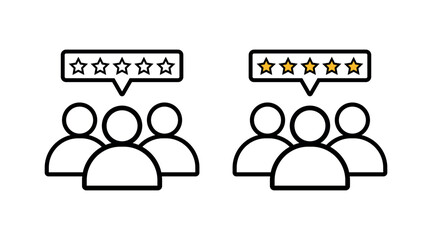 Customer Five Star Review Icon. Group of Users with Rating Badge, Feedback and Satisfaction Symbol Vector