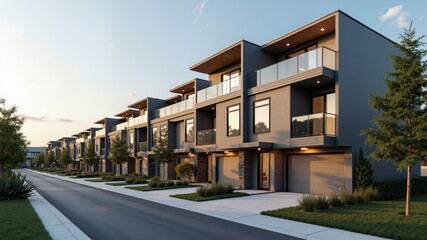 Cluster of modern townhouses and residential homes
