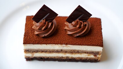 Delicious Chocolate Tiramisu Dessert on White Plate