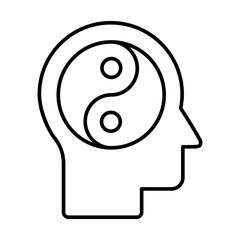 Head with a Yin Yang symbol line icon. Balance, mindfulness, duality, and harmony of the mind and spirit. Illustration symbolizing spiritual growth, mental health improvement. Vector illustration. 