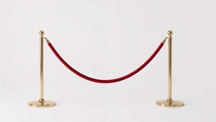Golden posts connected by a red velvet cord displayed on a white background
