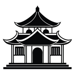 Black and White Silhouette Illustration of a Traditional Asian Pagoda Structure