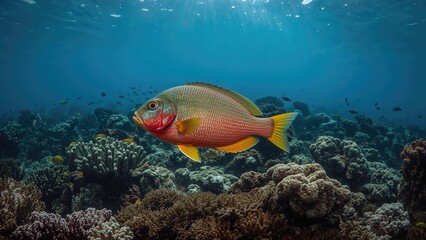 Coral reef dwellers: Redbreasted wrasse on the seabed