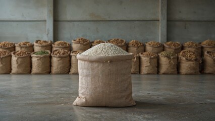 Bulk Rice Stocked in a Granary