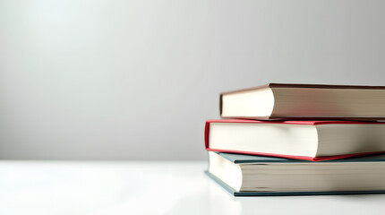 Fototapeta premium Stack of books on a white table against a gray background. Education concept. 