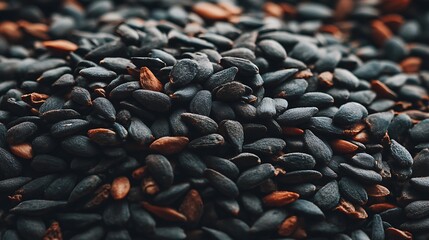 Obraz premium Rich texture of dark sesame seeds, highlighting natural organic ingredients for healthy cooking and baking