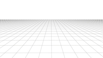 Vector abstract technology perspective grid. Detailed wireframe landscape with white lines on black background. Digital space with mesh.